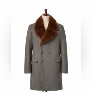 FLASH SALE! 48 HOURS 💕
Brown and Gray Wool Pea Coat with Fur Collar